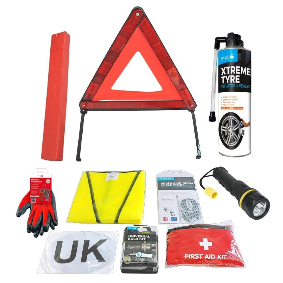Ultimate Safety Uk & Abroad Europe European Travel Essentials & Emergency Roadside Breakdown Kit For Ford Cars - 10 Piece Kit In Bag 5053985080340