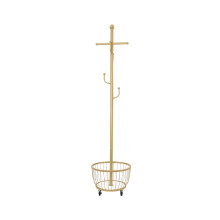 Freestanding Coat Rack with Wheels and Basket, Gold Finish Hallway Bedroom Clothes Stand