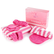 Minky Soak Up & Unwind Pamper Box, Post-Shower Self-Care Collection with Hair Turban, Bath Towel, Face Cloth, Wristbands, Headband & Makeup Remover