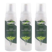 Nilaqua Foaming Hand Sanitiser, Alcohol Free and Fragrance Free, Kind To Hands and Nourishing 200ml Trio Pack Hospital Grade, Effective against major