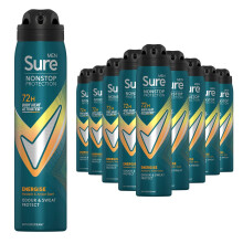 Sure Men Nonstop Protection Anti Perspirant Deodorant Spray Energise, Pack of 12, Alcohol Free Deodorant for Men 72-Hour Odour and Sweat Protection,