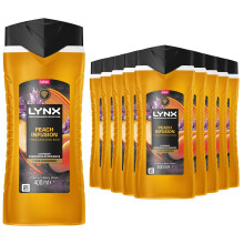 Lynx Fine Fragrance Collection Body Wash for Men Peach Infusion, Pack of 12, Premium Shower Gel Infused with Essential Oils That Gives You 12 Hours of