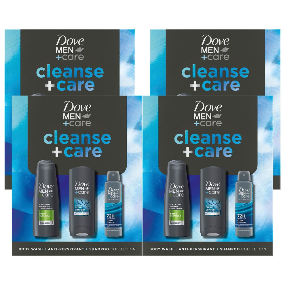 Dove Men + Care Dove Men+Care Gift Set Cleanse+Care Trio - Bodywash 250Ml, Antiperspirant 150Ml, 2-In-1 Fresh Clean Shampoo 250Ml, 4 Pack - Grooming Essentials Kit