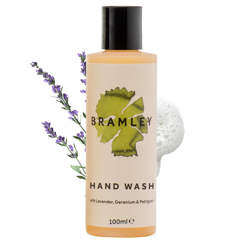 Bramley Products Lavender Bramley Hand Wash 100Ml - Antibacterial Natural Liquid Hand Soap With Geranium & Petitgrain Essential Oils - Vegan & Cruelty Free, Spa-Fresh