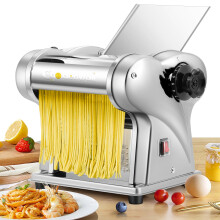 CGOLDENWALL Electric Pasta Machine Fresh Stainless Steel Pasta Maker with 2 Blades of 1.5mm Round, 4mm Flat, 9 Adjustable Thickness Settings for