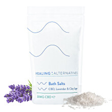 Healing Alternatives CBD Bath Salts, 200g | Lavender & Clary Sage | 30mg Broad-Spectrum CBD with Dead Sea Salts & 21 Minerals | Joint Mobility,