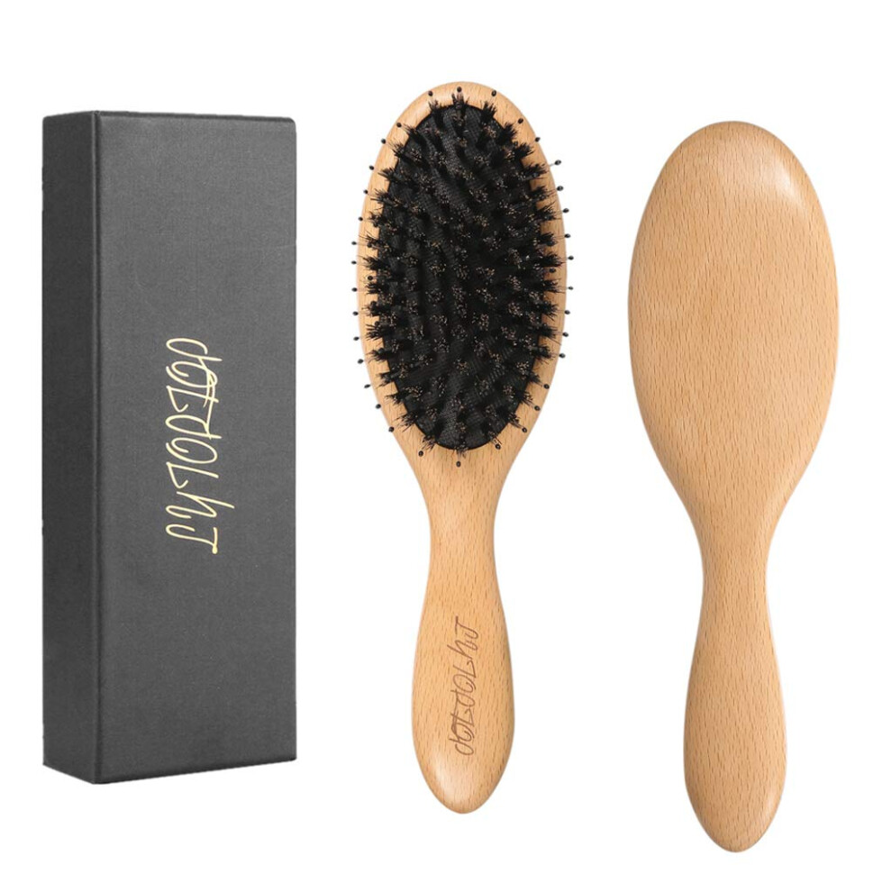 Unisex Boar Bristle Hair Brush Wooden Paddle For Thick Hair Antifrizz Smoothing And Gentle Scalp Massage