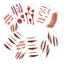 AUXHCYL Halloween Tattoos(10 Sheets),Scar Tattoos,Zombie Makeup Halloween Face Stickers,Fake Scab Blood Special Fx Costume Make up Props