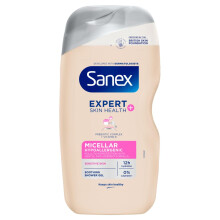 Sanex Expert Skin Health+ Micellar Hypoallergenic Shower Gel 450 ml, for sensitive skin, body wash for men & women, helps protect skin from pollution,