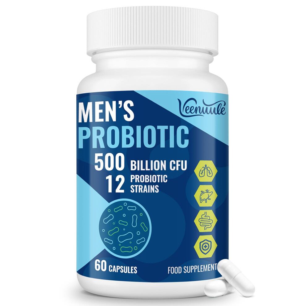 Veenuule 500 Billion Cfu Probiotics For Men, 12 Diverse Strains Probiotics For Gut Health With Cranberry, Turmeric, Goji, For Digestive & Immune Health, Shelf