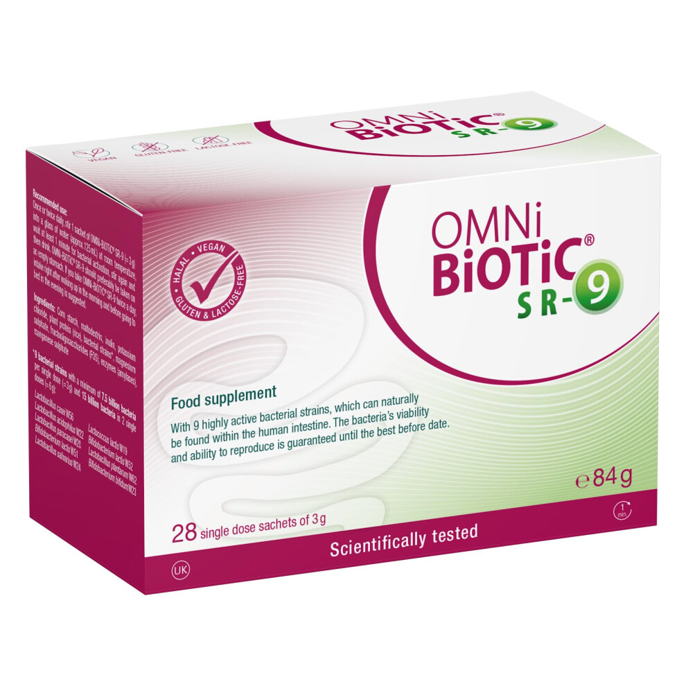 Omni Biotic Sr-9 | Relax And Support Your Gut Flora | 28 Sachets (84 G) | 9 Bacterial Strains | 15 Billion Bacteria Per Daily Dose | Powder | Vegan |