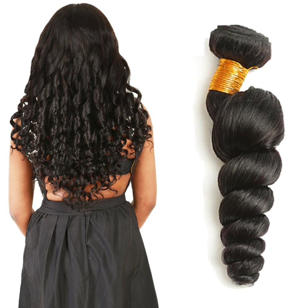 Unisex Black Brazilian Virgin Human Hair Extensions Loose Wave 16 Inch Natural Tangle Bundles