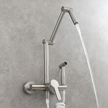 Kitchen Sink Faucet Wall Mounted Foldable Brass Black Nickel Mixer Tap with Spray and 360 Rotation