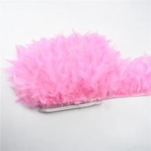 Pink Ostrich Feather Trim Soft Fluffy Fringe Ribbon for Sewing Crafts Dress and DIY Decoration
