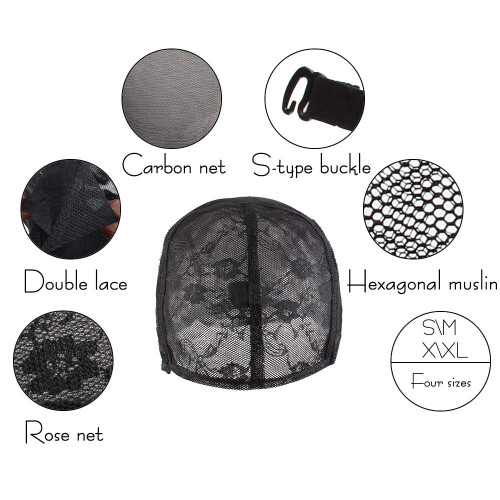 2pcs Black Elastic Dome Wig Caps with Adjustable Strap, Breathable Double Lace for DIY Wig Making 2