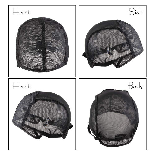 2pcs Black Elastic Dome Wig Caps with Adjustable Strap, Breathable Double Lace for DIY Wig Making 1