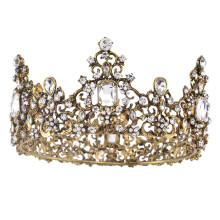 Bridal Crown Baroque Crystal Design Vintage Full Crown Wedding Headpiece Princess Style Bronze