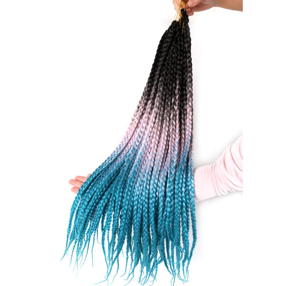 Unisex Pink,Green,Black 24 Inch Ombre Crochet Box Braids Hair Extensions, Jumbo Braiding Hair Black Pink Green, Prelooped