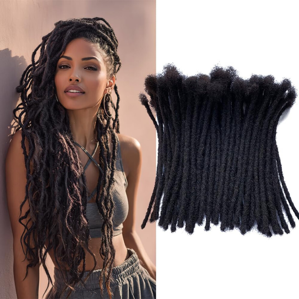 Unisex Black 8 Inch Human Hair Dreadlock Extensions 0.4Cm Pencil Size 60 Strands Natural Handmade Locs