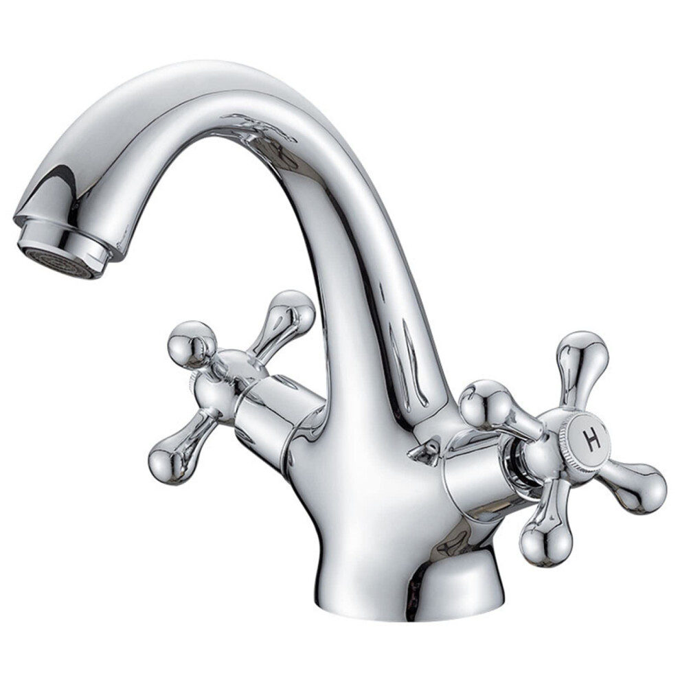 Vintage Bathroom Sink Faucet With 2 Handles, Brass Mixer Tap For Vanity, Hot And Cold, Silver Finish 9365369409163