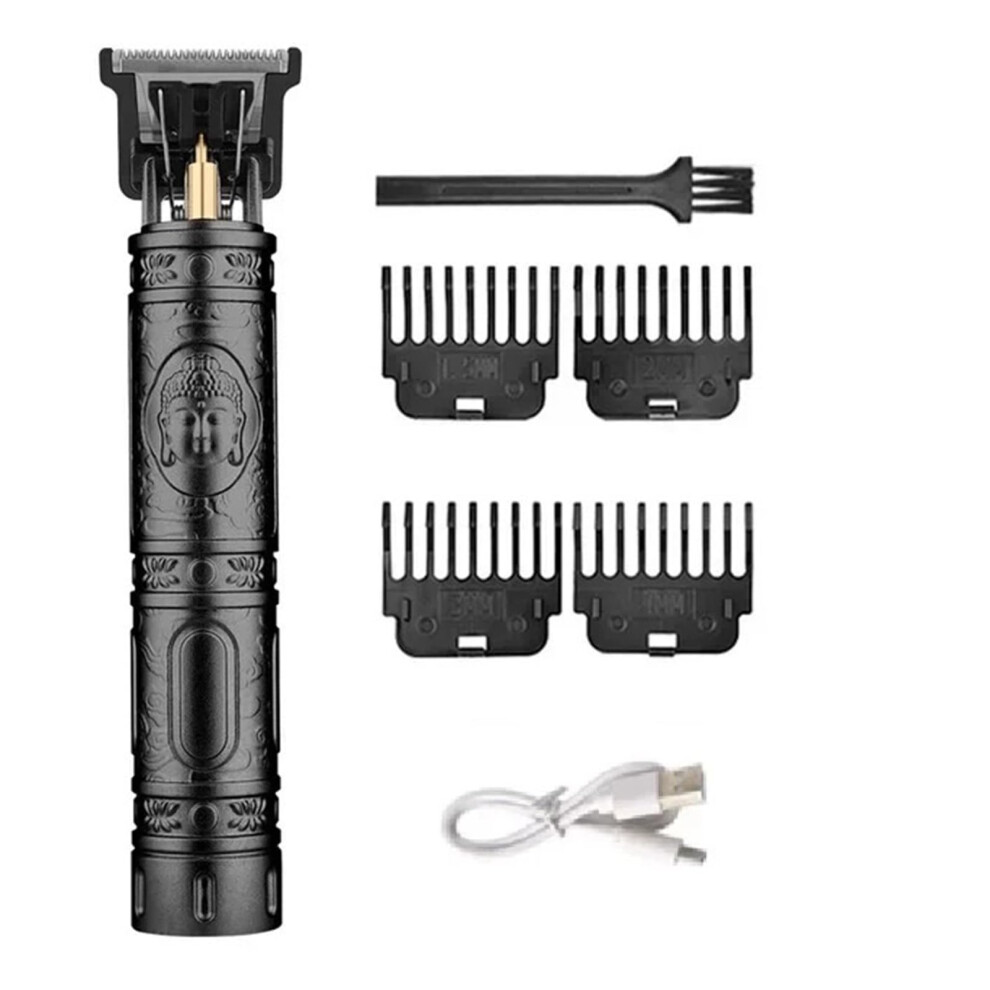 Black Hair Clipper And Beard Trimmer For Men Cordless Usb Rechargeable Professional Vintage T9 Buddha