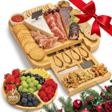 ExtraLarge Bamboo Charcuterie Board Set with Accessories Drawer and Knives for Parties and Gifts