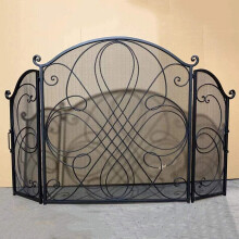 3 Panel Fireplace Screen with Decorative Scroll Design, Folding Metal Mesh Spark Guard for Wood Burning, Child and Pet Safety