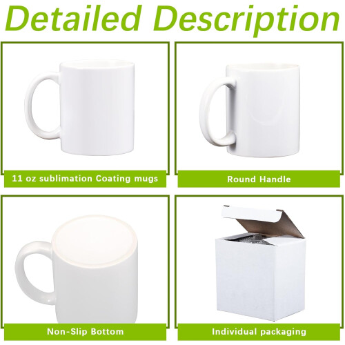 12 Pack 11oz White Sublimation Mugs Bulk with Boxes, Durable Ceramic Coffee Cups for Custom Printing 1