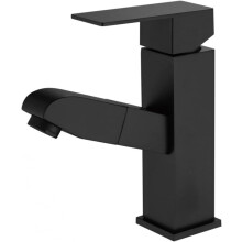 Bathroom Sink Faucet with Pull Down Spout, Single Handle Hot and Cold Mixer, Matte Black B