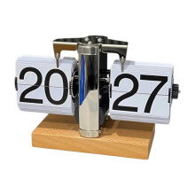 Automatic Flip Desk Clock Retro Vintage Style for Office Bedroom Cafe Metal Finish