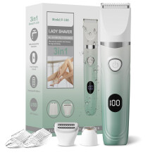 Bikini Trimmer for Women Waterproof Electric Razor Painless Hair Removal with 3 Replaceable Heads Mint Green