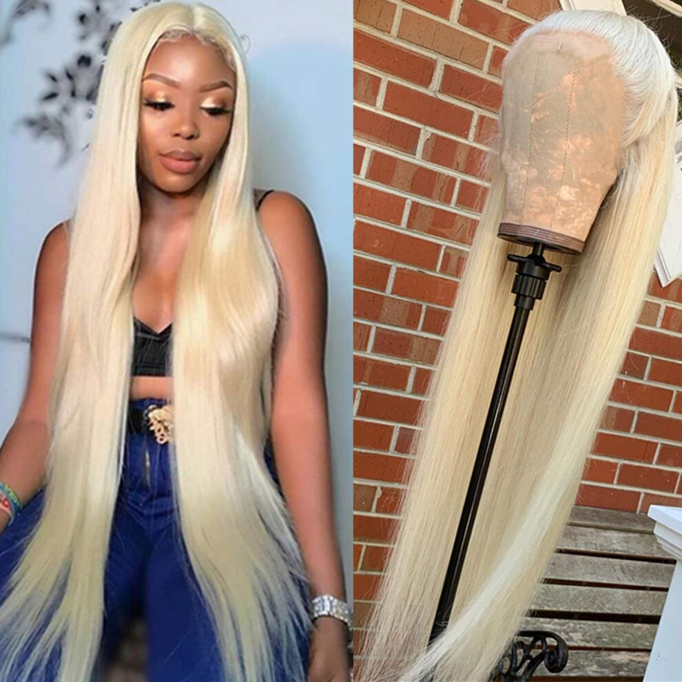 613 Blonde Lace Front Wig Human Hair 28 Inch Straight 4x4 Pre Plucked Natural Hairline