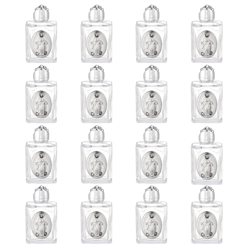 16 Pcs Small Glass Holy Water Bottles with Secure Screw Lids 0.5 oz for Church Gifts and Baptism