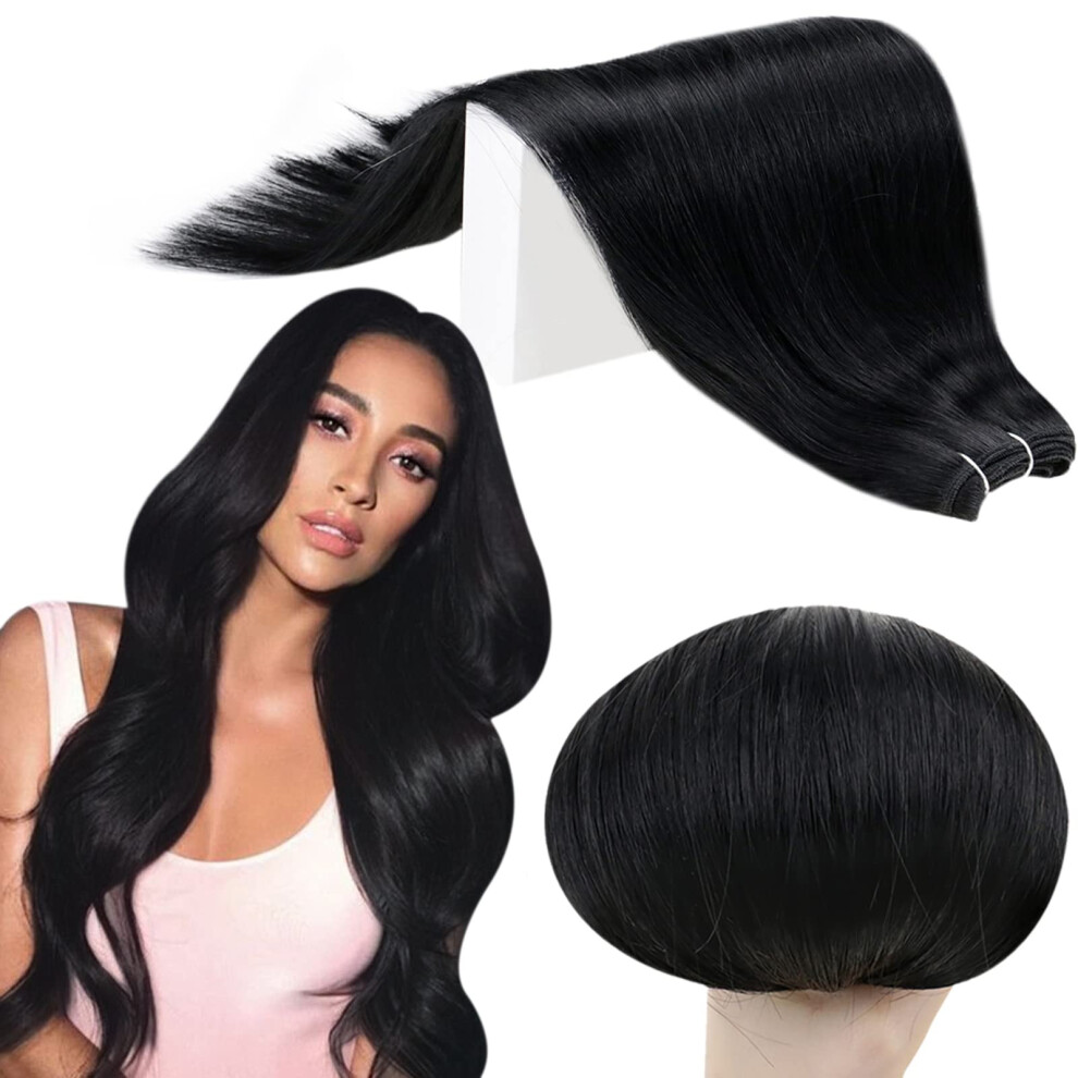 Unisex Black 18 Inch Jet Remy Human Hair Extensions Silky Straight Weft For Longlasting Tangle Wear