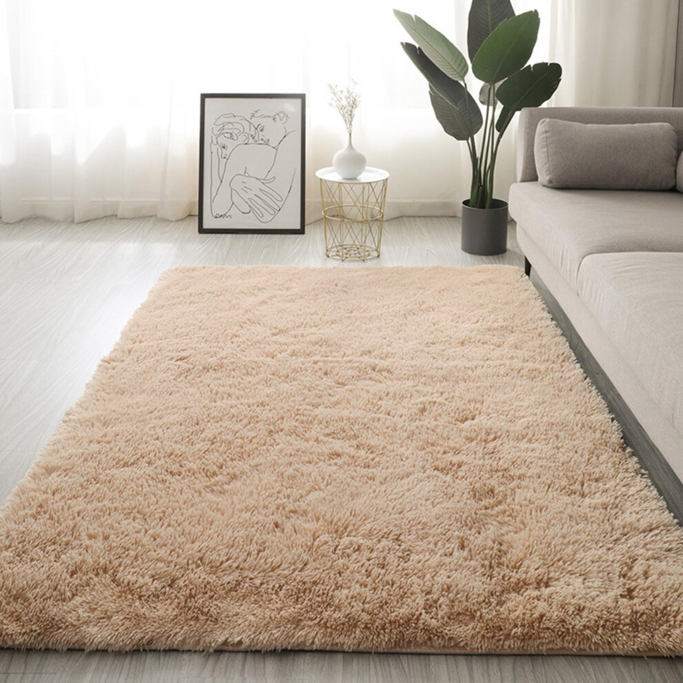Fluffy Area Rug Shaggy NonSlip Ultra Soft Floor Mat for Living Room Kids Nursery 80x50cm Camel