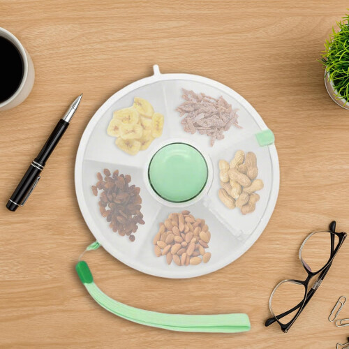 Snack Spinner Toddler Snack Container with OneButton Rotation, 5 Compartments, DustProof Lid, Green 1
