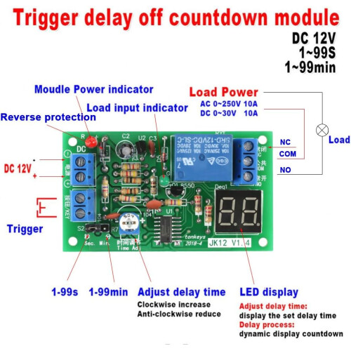 DC 12V Digital Timer Relay with Clear LED Display, Adjustable Countdown Delay Switch for Appliances 1