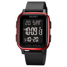 Men's Digital Sports Watch 50M Waterproof Dual Time LED Backlight Alarm Silicone Strap Red