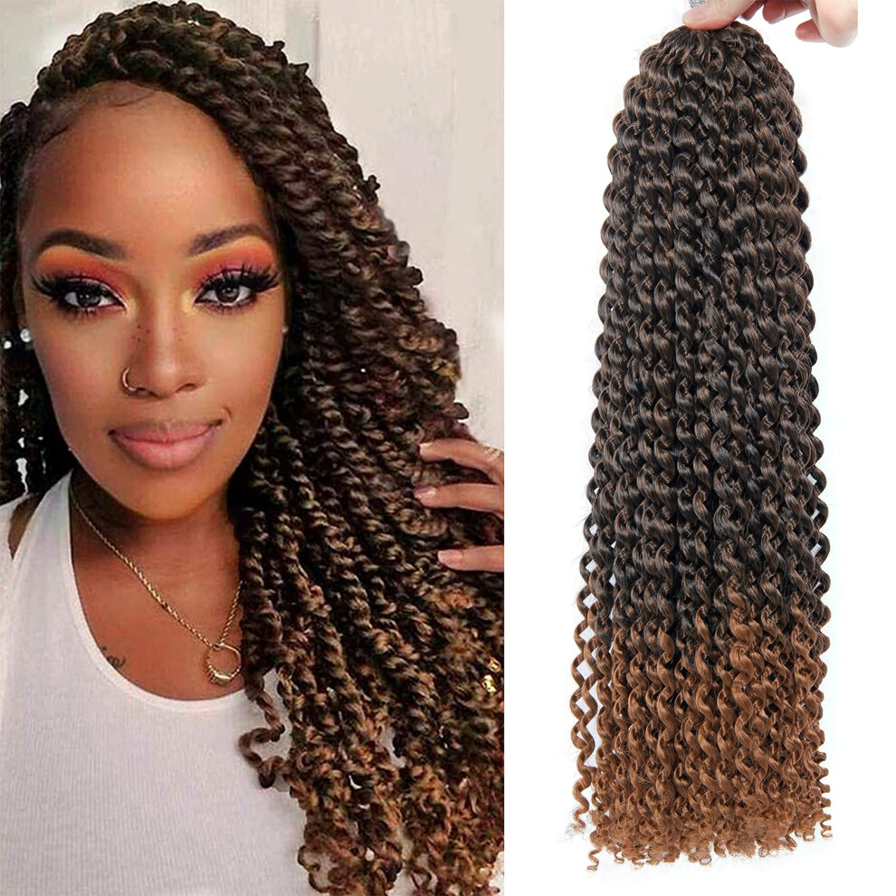 Unisex Passion Twist Crochet Hair 18 Inch 7 Packs Prelooped Water Wave Bohemian Synthetic Braids 1B/30