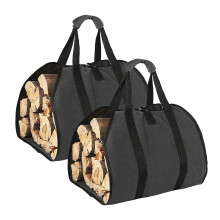 2 Pack Heavy Duty Firewood Carrier with Handles, Large Capacity WaterResistant Oxford Log Tote Bag Black