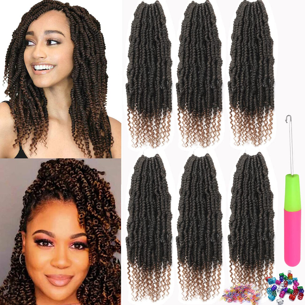 Unisex 14 Inch Ombre Passion Twist Crochet Hair Extensions 6 Packs Fluffy Spring Twist 1B/30