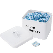 Farmhouse Metal Dryer Sheet Holder with Lid, Vintage Laundry Room Organizer, White Container