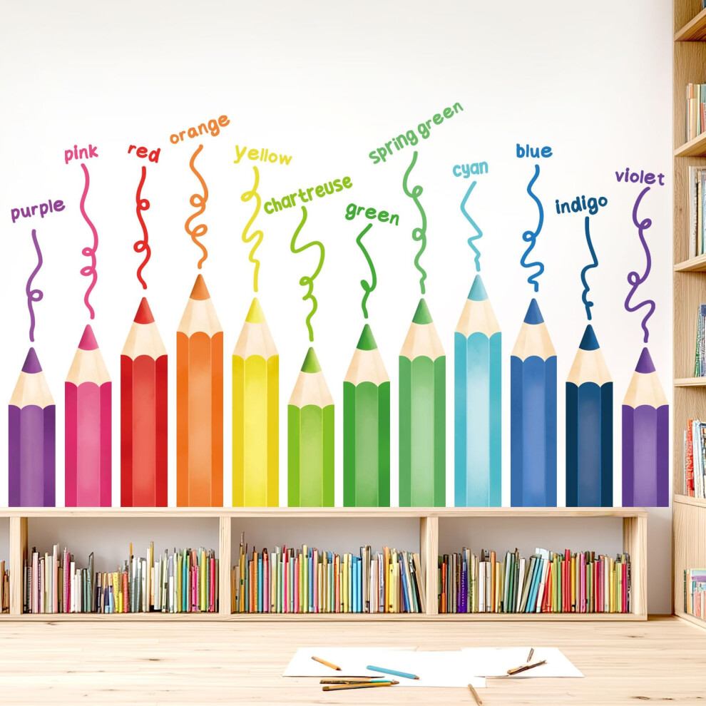 Decowall Girls Learning Color Crayons Wall Stickers Educational Pencil Wall Decals For Kids Boys Room Bedroom Nursery Classroom Playroom (Sg2-2417)