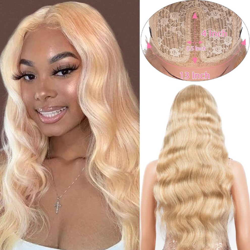 28 Inch Blonde Human Hair Lace Front Wig, Ombre Brazilian Virgin Body Wave with Natural Hairline