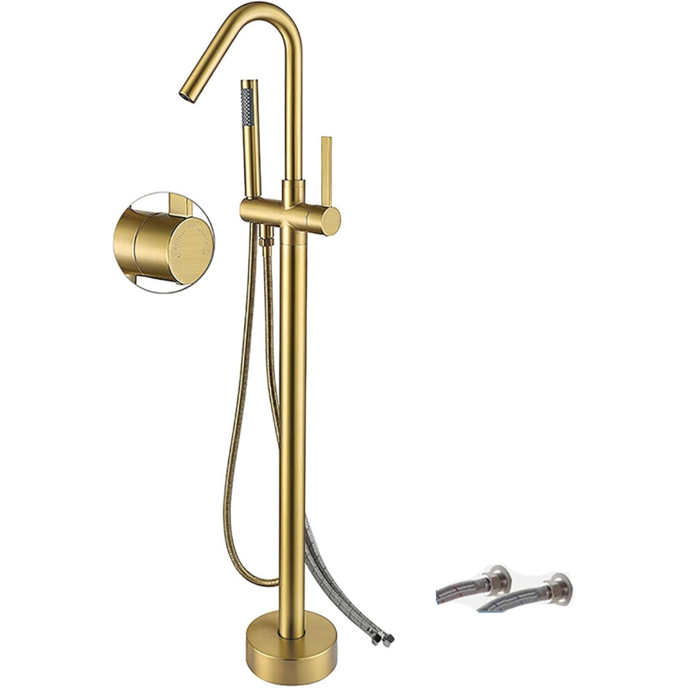 Brushed Gold Freestanding Bathtub Faucet With Flow Shower Set And Adjustable Rotating Spout 9164114235237