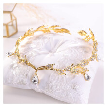 Gold Crystal Bridal Tiara Crown Headband for Bride with Elegant Leaf Design and Rhinestones