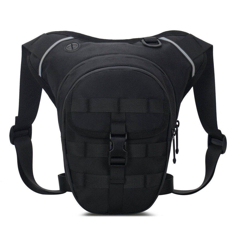 Black Motorcycle Leg Bag Waterproof Oxford Fabric With Molle System Adjustable Tactical Thigh Bag