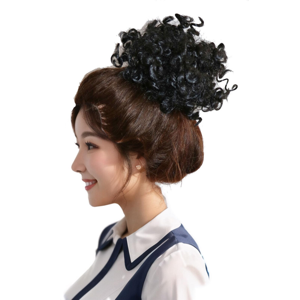 Unisex Black Afro Puff Drawstring Ponytail Ombre Kinky Curly Hair Bun Extension For Natural Look