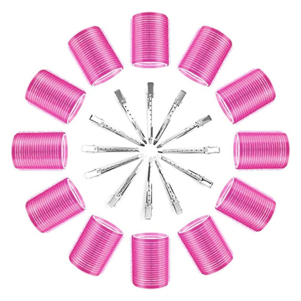 24pcs Rose Red Self Grip Hair Rollers 6cm No Heat Curlers for Long Lasting Volume