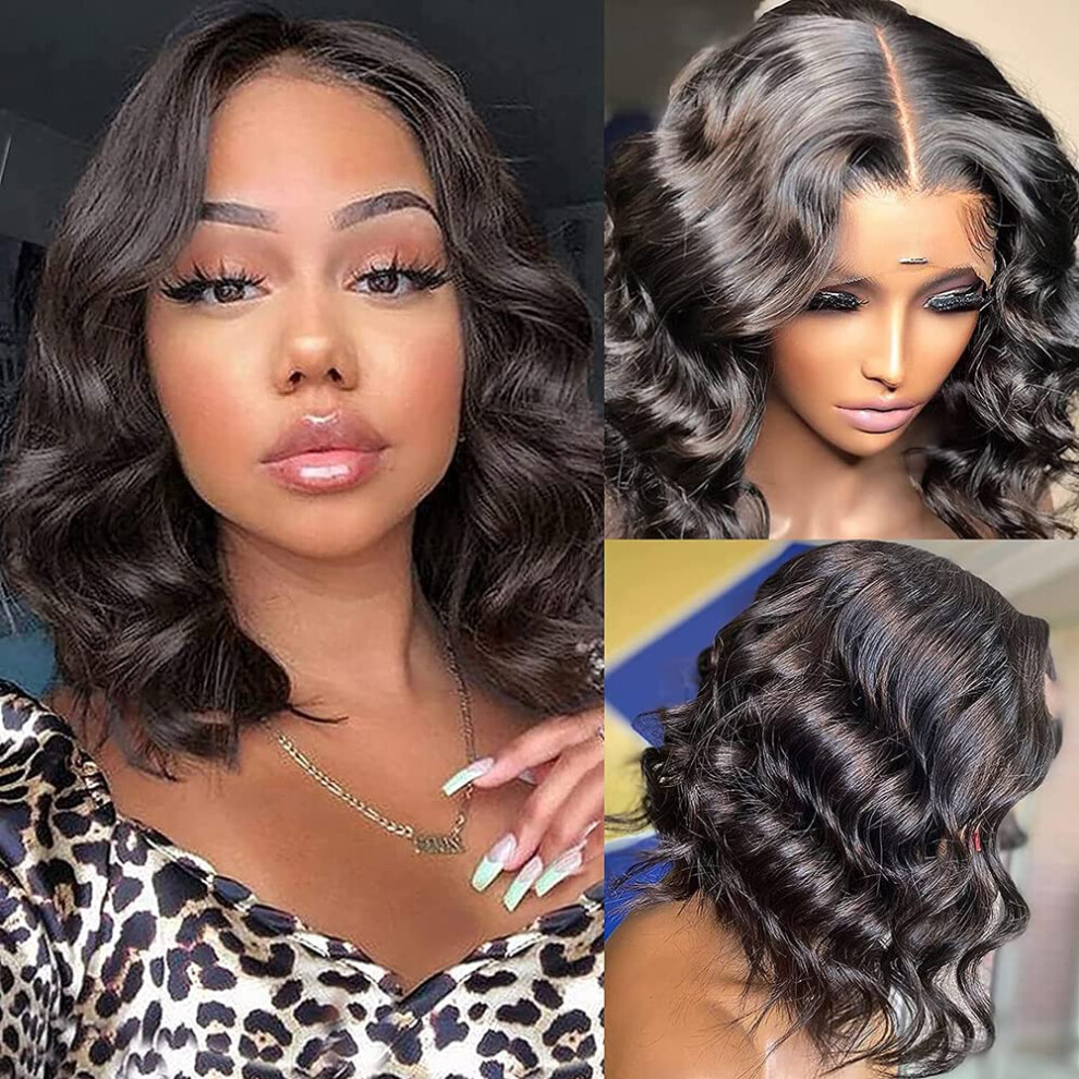 14 Inch Body Wave Human Hair Lace Front Wig, 180 Density, Pre Plucked, Natural Hairline